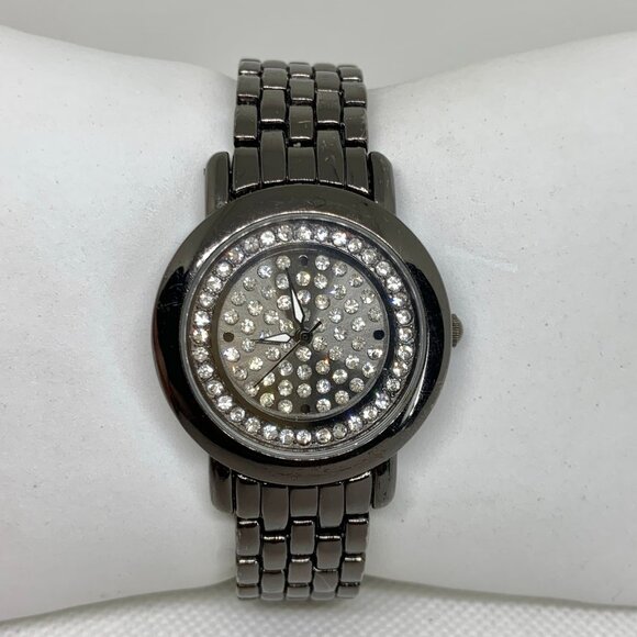 FMD women watch black tone crystals 34mm case quartz analog bracelet running - Picture 1 of 7